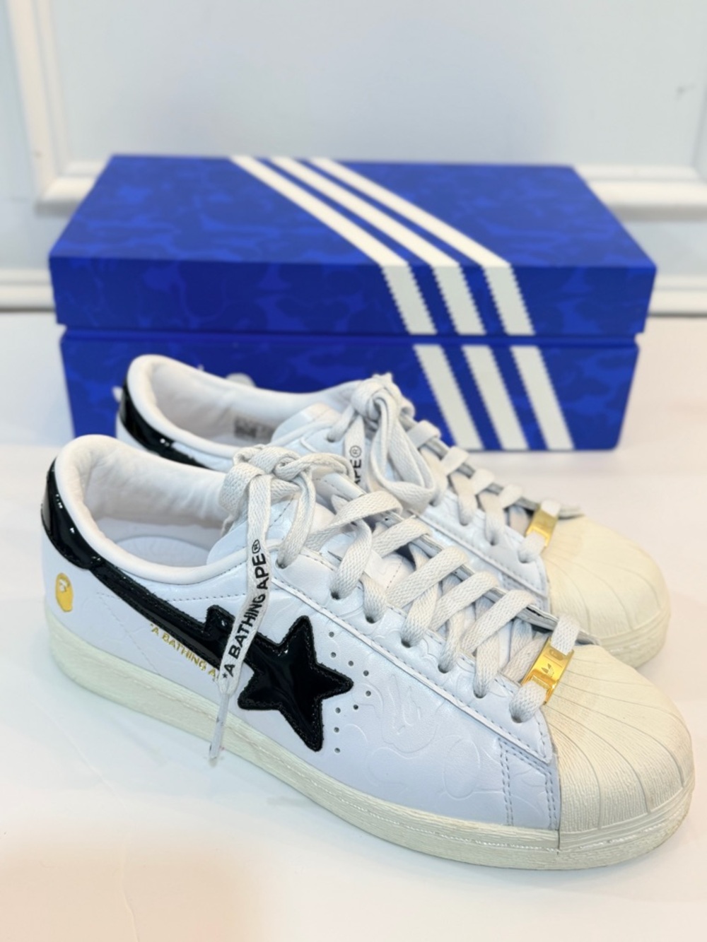 Adidas x A Bathing Ape White Black Gold Low-Top Sneakers Mens 6.5 Women 7.5